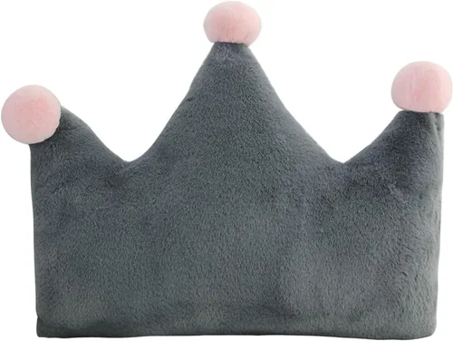 Vista 2 de Almohada de felpa en forma de corona, 20 x 15 pulgadas, gris, relleno de algodón PP, cojín decorativo para sofá cama, perfecto para el hogar