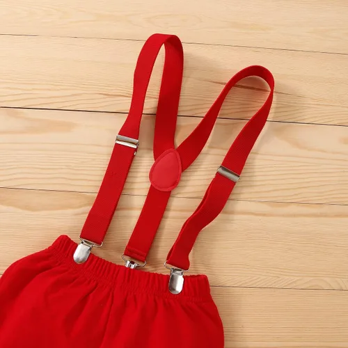 Vista 5 de IDOPIP Traje formal para bebé niño para el primer cumpleaños de Cake Smash con corbatín y tirantes y pantalones cortos para sesión de fotos