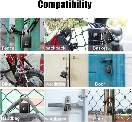 Vista 8 de Candado de huellas dactilares AICase, ultraligero, con un solo toque, con carga USB para gimnasio, deportes, casillero para empleados escolares