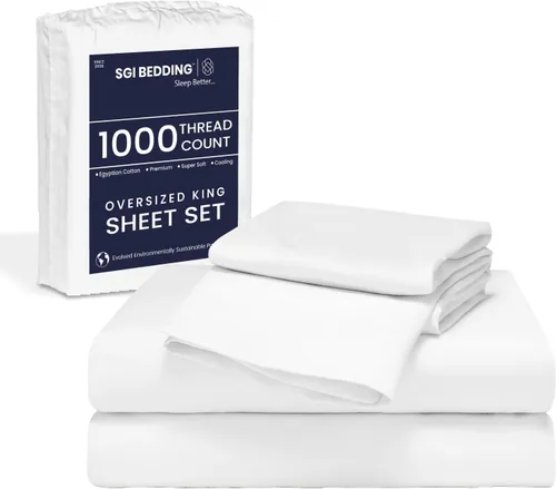 Vista 26 de SGI Bedding 108" x 108" Juego de sábanas de 4 piezas de tamaño Alaskan King de 1000 hilos 100% de algodón egipcio - Sábanas de bolsillo profundo