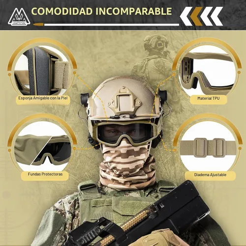 Vista 3 de Airsoft - Gafas de seguridad antivaho con certificación ANSI Z87.1, resistentes a los impactos, gafas de tiro tácticas Lente de una sola capa A1