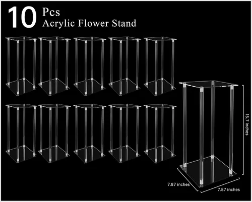 Vista 5 de 10 jarrones acrílicos transparentes para centros de mesa de boda, soporte de flores de 15.75 pulgadas de alto, jarrones de mesa de compromiso