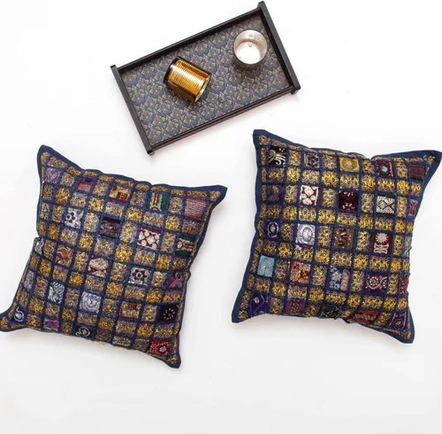 Vista 4 de INDACORIFY Juego de fundas de cojín surtidas de retazos, almohada de parche con cuentas hecha a mano india, almohada bohemia, funda de cojín