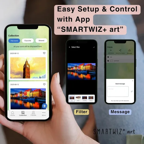 Vista 7 de SMARTWIZ+ art - Marco artístico de tinta electrónica diseñado en Japón, pantalla Spectra6 a todo color de 7.3 pulgadas, Wi-Fi, controlado por