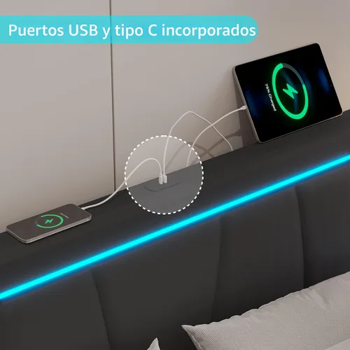 Vista 4 de Hasuit Marco de cama Full con 4 cajones de almacenamiento debajo, cama de plataforma tapizada tamaño Full con cabecera de cuero artificial, cama