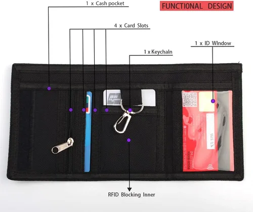 Vista 8 de NITORT Carteras deportivas de lona al aire libre para niños, bonita cartera con cremallera para niños, bolsillo frontal con adhesivo mágico
