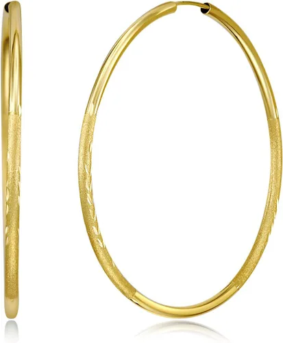 Vista 2 de Aretes de aro sin fin de oro amarillo de 14 quilates, 0.079 in de grosor, 8 tamaños diferentes disponibles