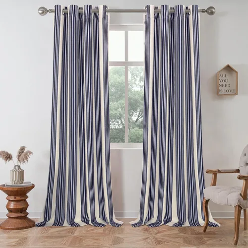 Vista 75 de DriftAway Chris Linen - Cortinas opacas con capa térmica y reductora de sonido, 63 pulgadas de largo para dormitorio, cortinas estampadas a rayas