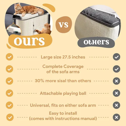 Vista 6 de Protector de sofá para gatos, se adapta a cualquiera de los reposabrazos, protector de muebles de arañazos para gatos