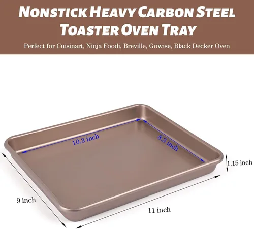 Vista 2 de WMKGG Bandeja de 11 Pulgadas para Freidora de Aire y Horno Tostador, Juego de 2 Bandejas Antiadherentes de Acero al Carbono para Hornear Galletas