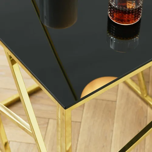 Vista 8 de SSLine Mesa de centro de cristal negro con patas de acero inoxidable doradas, mesa de centro rectangular de lujo para sala de estar, moderna