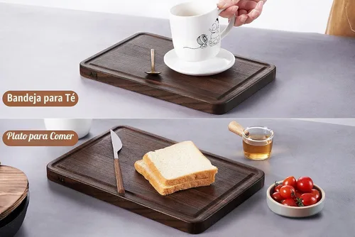 Vista 4 de AZRHOM Tabla de cortar de madera de nogal, tablas de cortar pequeñas de madera de 12 x 8 pulgadas con ranura profunda para jugo y mango lateral