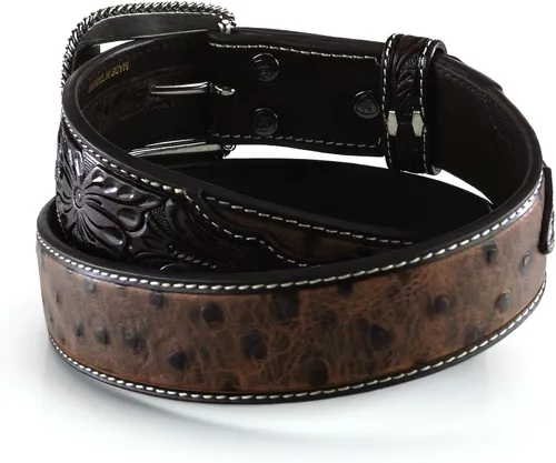 Vista 3 de ARIAT Cinturón de cuero con estampado de avestruz para hombre