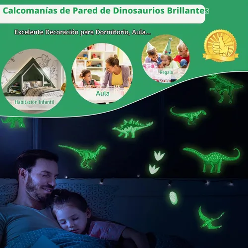 Vista 2 de Adhesivos de pared de dinosaurios que brillan en la oscuridad, calcomanías de pared de dinosaurios autoadhesivas que brillan para techo, calcomanías