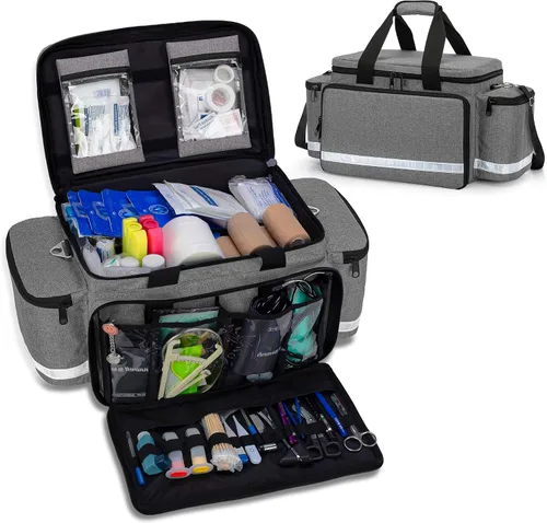 Vista 8 de Trunab Bolsa de Primeros Auxilios Vacía Botiquín Médico de Lona para Primeros Auxilios Almacenamiento de Trauma con Divisores Interiores y Fondo