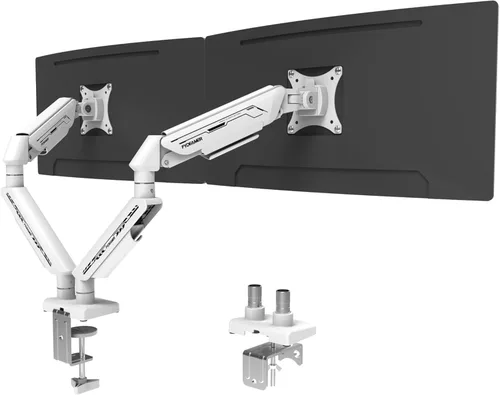 Vista 10 de Fydeamer Brazo de monitor dual para pantallas de 17 a 35 pulgadas de hasta 24.2 libras, soporte ergonómico de monitor de resorte de gas con ajuste