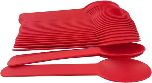 Vista 5 de MMvolesy Cucharas desechables de plástico ecológicas rosadas, cucharas de helado de yogur congelado, cucharas de postre congelado, 50
