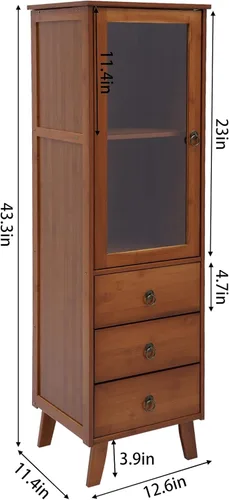 Vista 2 de Armario de almacenamiento de madera, armario con 1 puerta y 2 cajones, vitrina, organizador de almacenamiento de armario de cocina para dormitorio