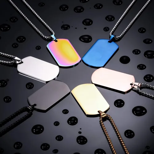 Vista 2 de Collar con colgante de etiqueta de perro con foto personalizada, fecha, texto, imágenes, collar de acero inoxidable personalizado para hombres