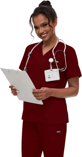 Vista 6 de niaahinn Conjunto de uniforme médico para mujer con cuello en V clásico y pantalones deportivos de yoga, uniforme médico de enfermería