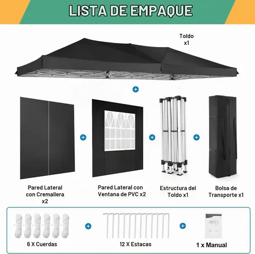 Vista 6 de COBIZI Toldo desplegable de 10 x 20 pulgadas con 6 paredes laterales, una Negro