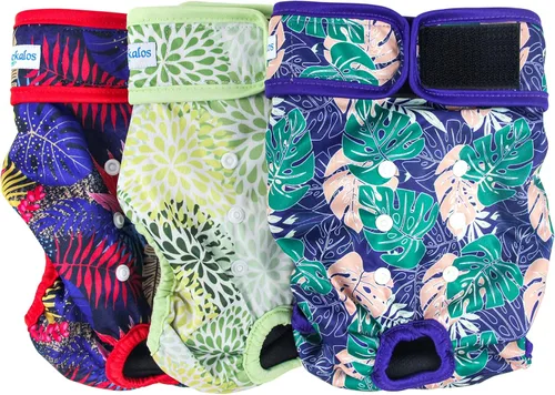 Vista 17 de Leekalos - Pañales reutilizables y lavables para perras (paquete de 3 unidades) - Pañales para perros altamente absorbentes - Tamaño ajustable