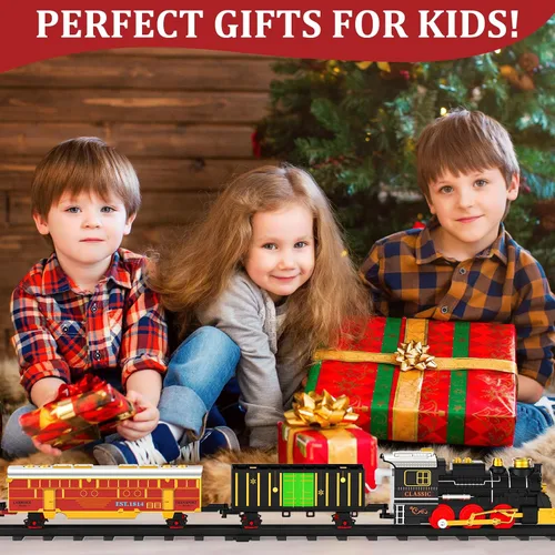 Vista 7 de Juego de Tren de Juguete con Humo, Luces y Sonido (Encendido/Apagado) para Niños, Juego de Tren Bajo el Árbol de Navidad, Modelos de Trenes