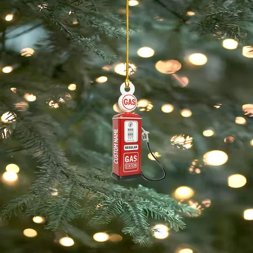 Vista 9 de Adorno de Navidad personalizado con bomba de gas 2025, decoración retro personalizada de árbol de estación de servicio, regalo único de recuerdo