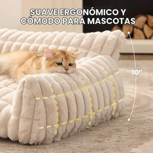 Vista 9 de Joydeco Cat Couch for Pets, 30 inch Plush Pet Sofa, Cat Bed for Indoor Cats with Removable Washable Cover, Supportive Pet Sofa, Cream Blanco crema