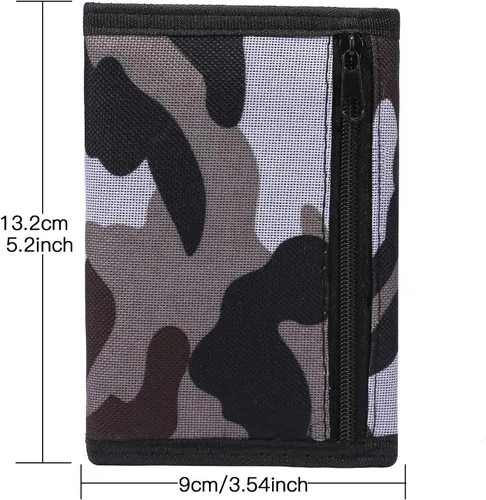 Vista 3 de Billetera de lona triple para deportes al aire libre para niños - Cartera de bolsillo frontal con cremallera, Gris2