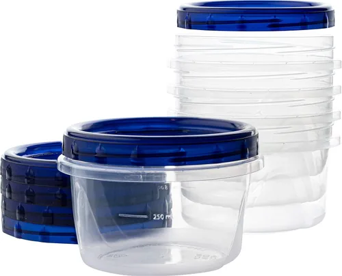 Vista 14 de PLASTICPRO [Paquete de 3 de 32 oz] Contenedores de Delicatessen con Tapa Giratoria Fondo Transparente con Tapas Giratorias Azules Reutilizables