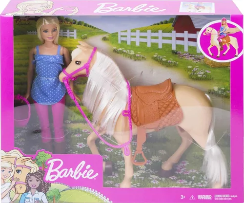 Vista 6 de Barbie Playset con muñeca rubia de moda en atuendo de montar y caballo castaño claro con silla, brida y riendas (exclusivo de Amazon)