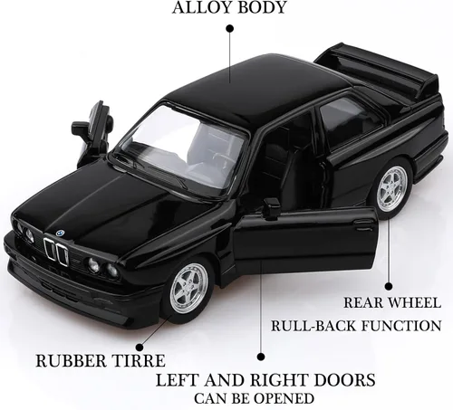 Vista 3 de TOKAXI Escala 1/36 1987 BMW M3 Modelo de coches fundidos a presión, vehículos de tracción BMW, autos de juguete para niños y niñas