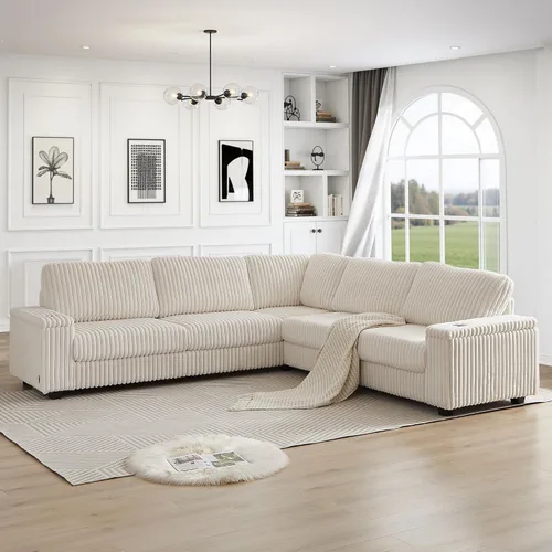 Vista 24 de Sofá cama modular de 103.5 pulgadas con cama extraíble, sofá de gran tamaño con almacenamiento, sofá modular para sala de estar, color beige Negro