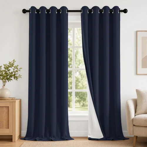 Vista 54 de 2 paneles de cortinas 100% opacas, de peso medio, con aislamiento térmico y ojales para dormitorio, sala de estar, tratamiento de ventana