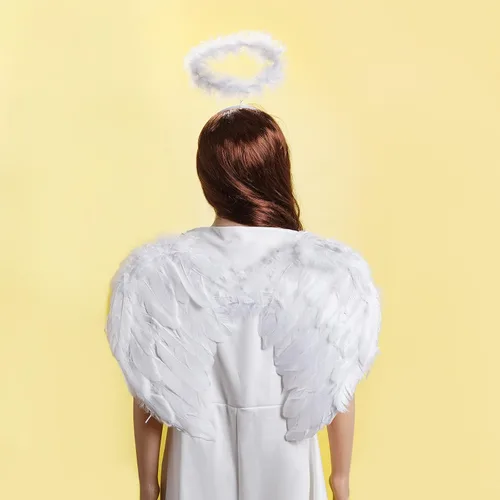 Vista 8 de Alas de ángel y diadema de halo para fiesta de cosplay, disfraz de Halloween, decoración de Navidad