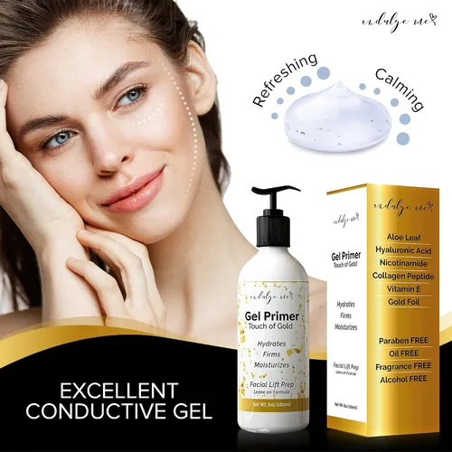 Vista 5 de Gel Conductivo - Imprimación de gel hidratante facial, ácido hialurónico, péptido de colágeno, niacinamida, vitamina E, lámina dorada