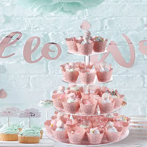 Vista 3 de Boxalls Soporte para cupcakes, soporte redondo de 4 niveles para cupcakes, torre transparente de pastelería de postres para bodas, cumpleaños
