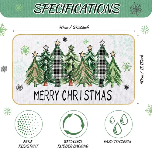 Vista 2 de Timgle Tapete de árbol de Navidad de 16 x 28 pulgadas, tapete verde de Navidad para puerta delantera, antideslizante, tapete decorativo