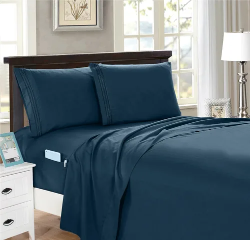 Vista 8 de Elegant Comfort Juego de sábanas inteligentes de 4 piezas, tamaño individual, suave y lujoso, calidad hotelera 1500, resistente a las arrugas y a