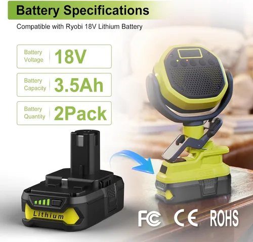 Vista 2 de Powilling Paquete de 2 baterías de repuesto de 18 V para Ryobi 18 V batería de litio 3.5Ah P102 P103 P105 P107 P108 P109 con cargador de batería