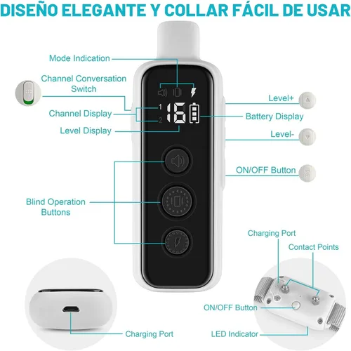 Vista 6 de Bousnic Collar de choque para perros 2 perros, (8-120 libras), collar eléctrico impermeable recargable con control remoto para perros pequeños, Gris