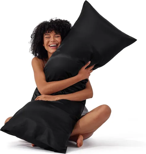 Vista 55 de Bedsure Paquete de 2 fundas de almohada de satén similares a las fundas de almohada de seda tamaño estándar, funda de almohada para mujeres que