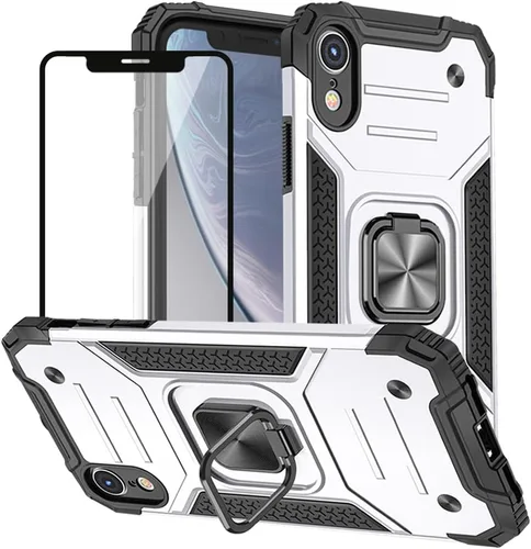 Vista 9 de HNHYGETE Funda para iPhone XR con protector de pantalla: (resistente) grado militar giratorio de 360° con función atril a prueba de golpes