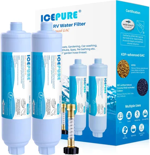 Vista 10 de ICEPURE Filtro de agua en línea RV con protector de manguera antitorceduras, NSF/ANSI 42, filtración GAC y KDF, reduce el cloro y los olores, agua