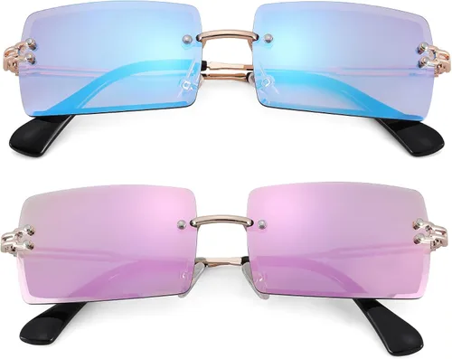 Vista 22 de Gafas de sol rectangulares para hombres/mujeres, gafas de sol pequeñas sin montura cuadrada