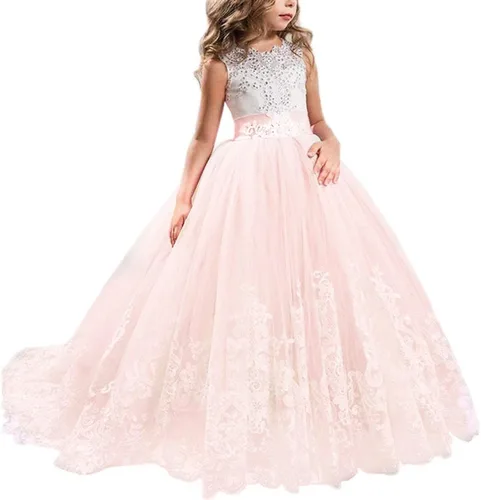 Vista 13 de NNJXD - Vestido largo de princesa lila para niñas, con tul, ideal para bailes de graduación 406 Blanco