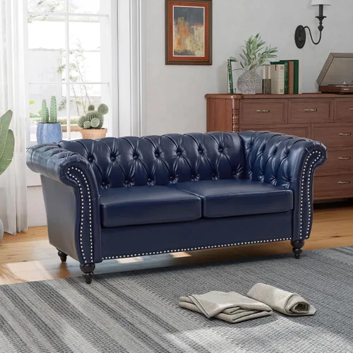 Vista 20 de QHITTY Sofá grande Accent, sofá Chesterfield de 3 plazas moderno de cuero, sofá tapizado con respaldo copetudo para muebles de sala de estar (negro)