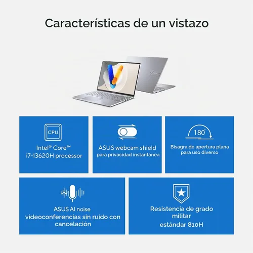 Vista 3 de ASUS Vivobook 16 Laptop, pantalla WUXGA de 16" a 60Hz, Intel Core i7-13620H, Intel UHD Graphics, 16 GB de RAM, SSD de 512 GB, Windows 11, plata