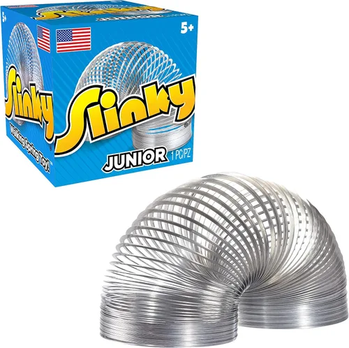 Vista 4 de Just Play Slinky Jr., el juguete original de primavera caminante, paquete de 5 pequeños Slinkys de metal, juguetes para niños a partir de 5 años